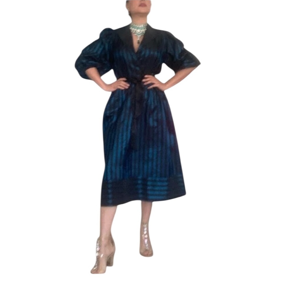 Vintage 80 by Michael Maiello for Pat Richards Striped Blue and Black Wrap Dress